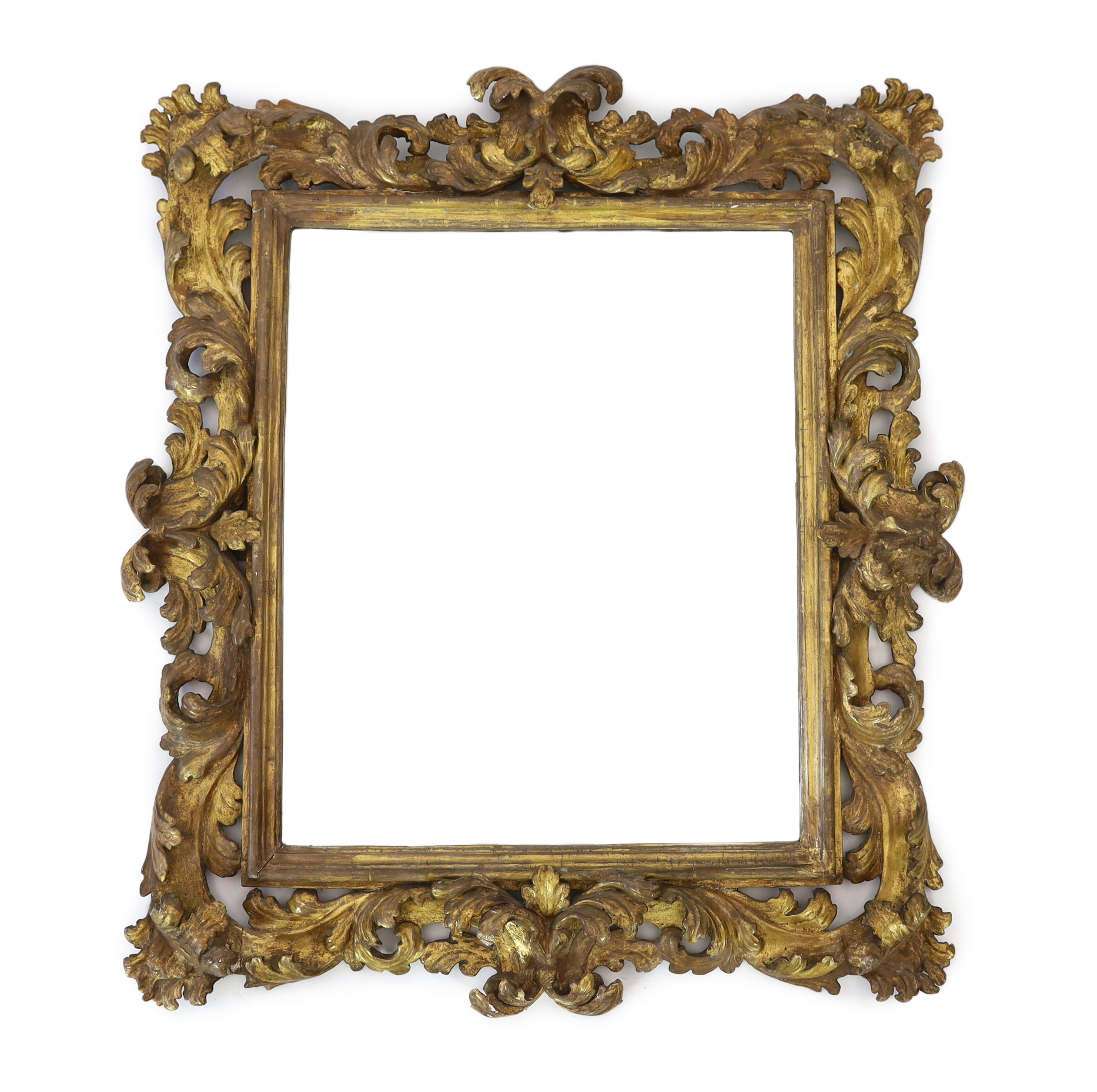 A late 17th/early 18th century Florentine carved giltwood frame, width 116cm, height 134cm